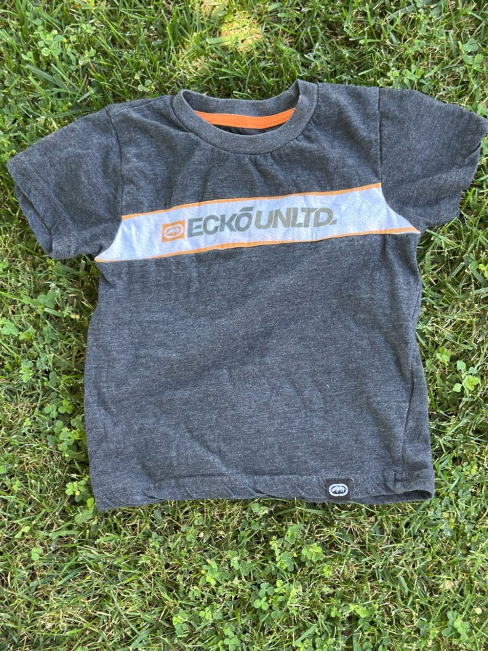 Ecko Unlimited Boys' Charcoal Gray Tee with Orange and White Stripe